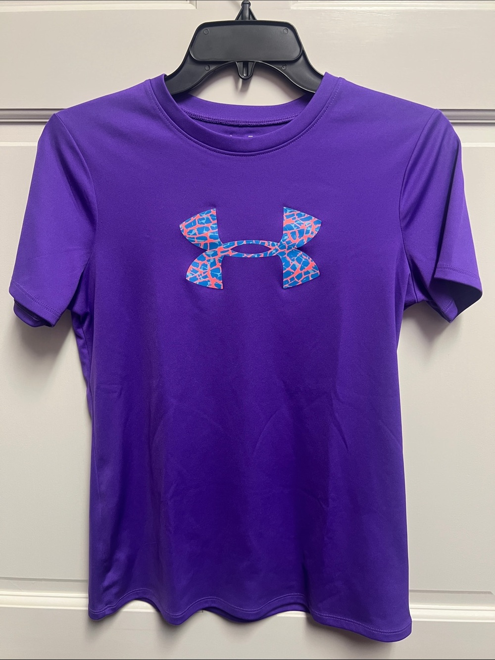 Under Armour Purple Short-Sleeve HeatGear Top with Coral & Blue Logo